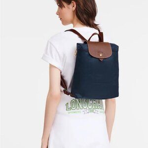 Longchamp Blue and Brown Backpack Le Pilage Sac A Dos